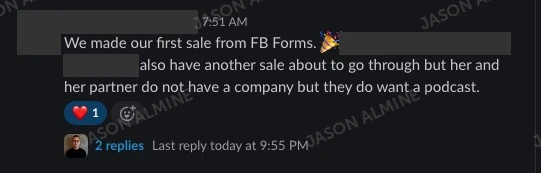 First sale from Facebook Forms