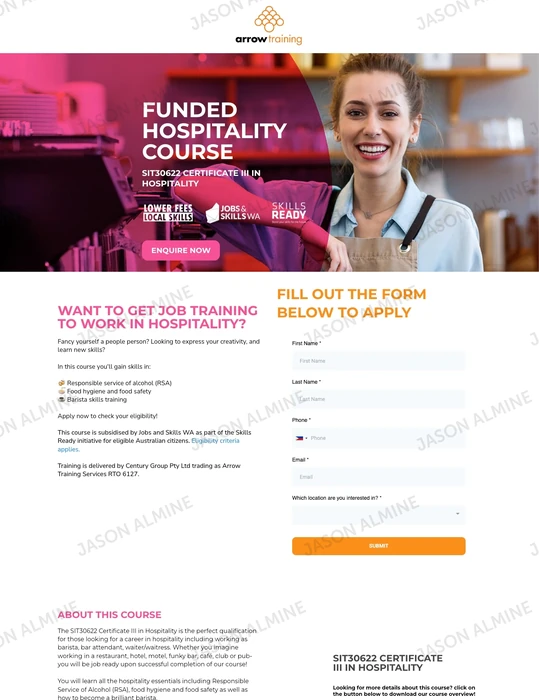 Arrow Training: hospitality course desktop
