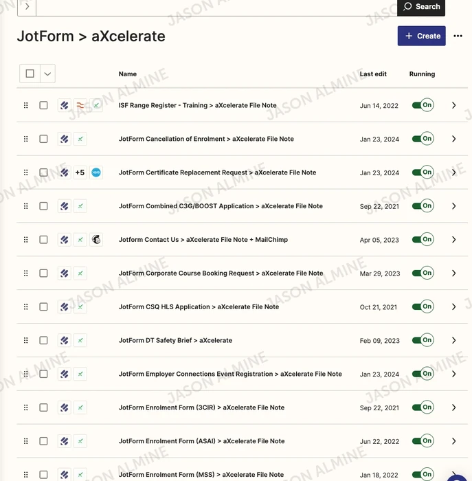 Jotform to aXcelerate connections